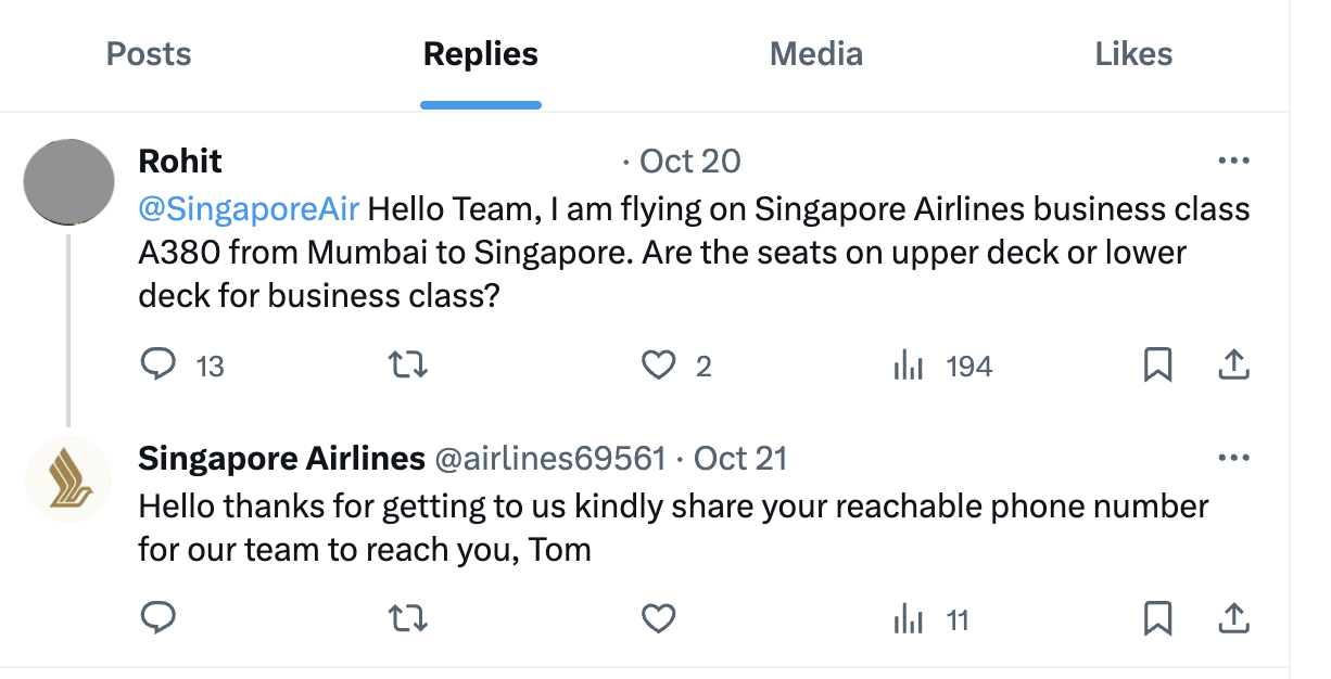 Fake Singapore Airlines Twitter Account
